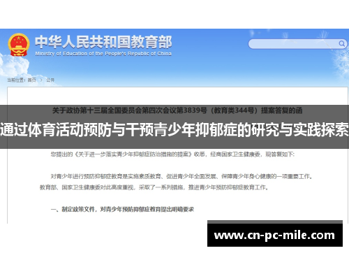 通过体育活动预防与干预青少年抑郁症的研究与实践探索 通过体育活动预防与干预青少年抑郁症的研究与实践探索